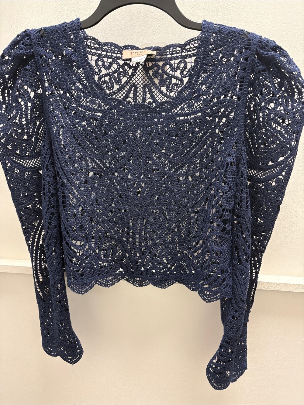 TwinSet Navy Crochet Lace Long Sleeve Top